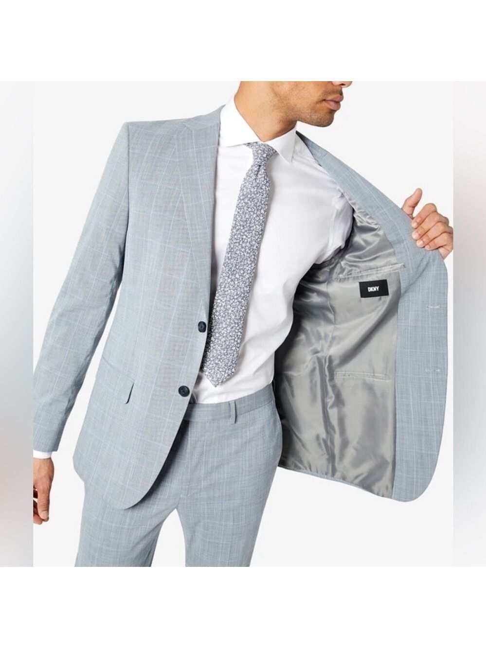 DKNY Modern Fit Stretch Grey Blue Check Suit Jacket Size 38 Regular - NWT